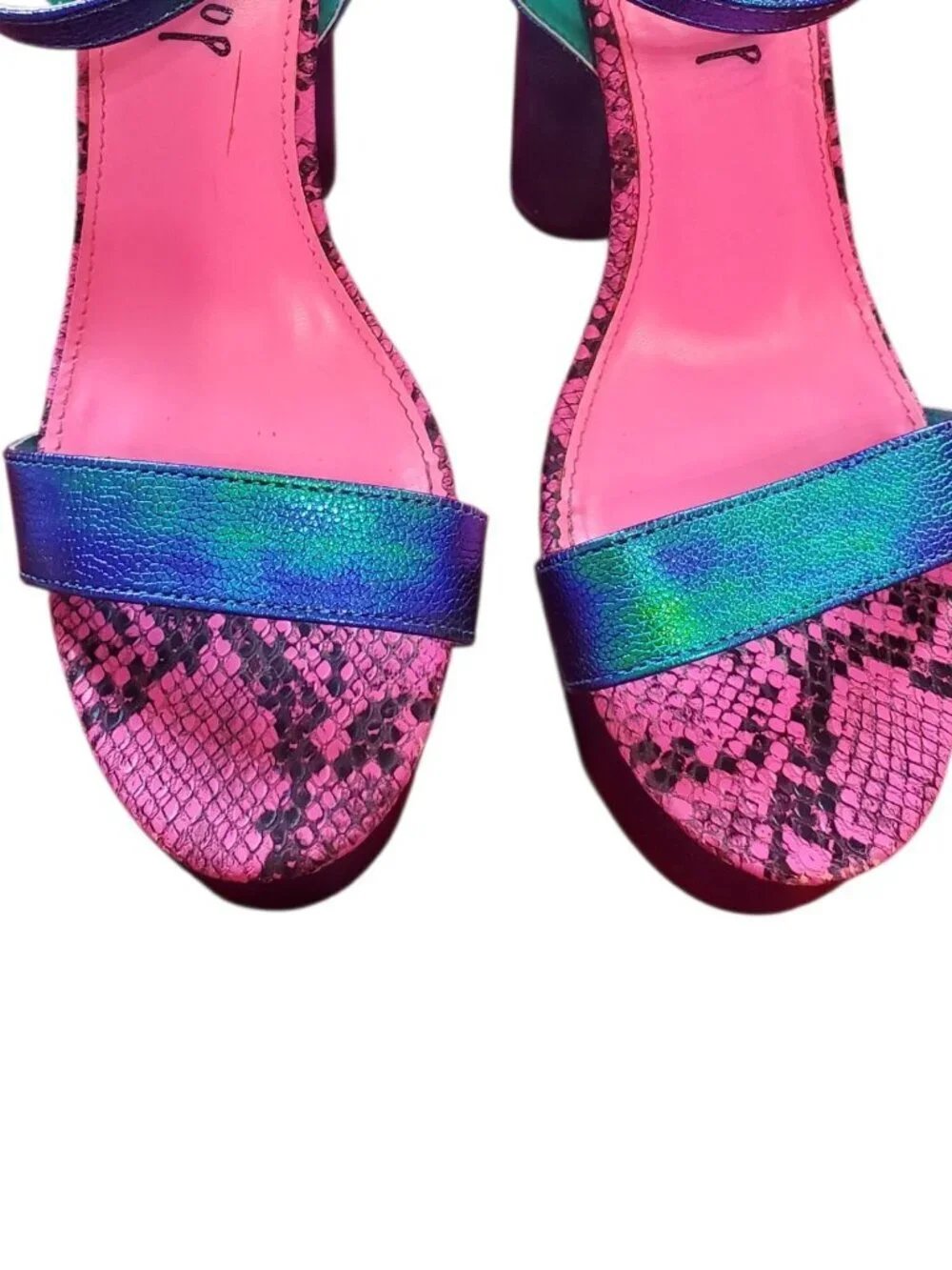 Lemon drop Holographic Platform Heels W/Snake Print Tim Multicolor Size 10